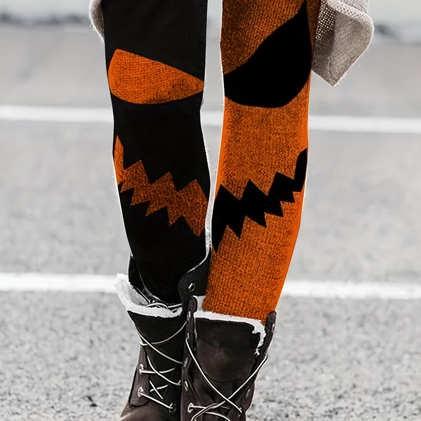 

Halloween Graphic Print Skinny Leggings, Vintage Elastic Waist Stretchy Leggings, Women's Clothing