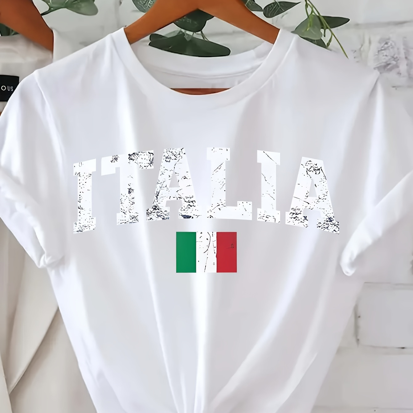 

Plus Size Italia Print T-shirt, Casual Crew Neck Short Sleeve T-shirt, Women's Plus Size clothing