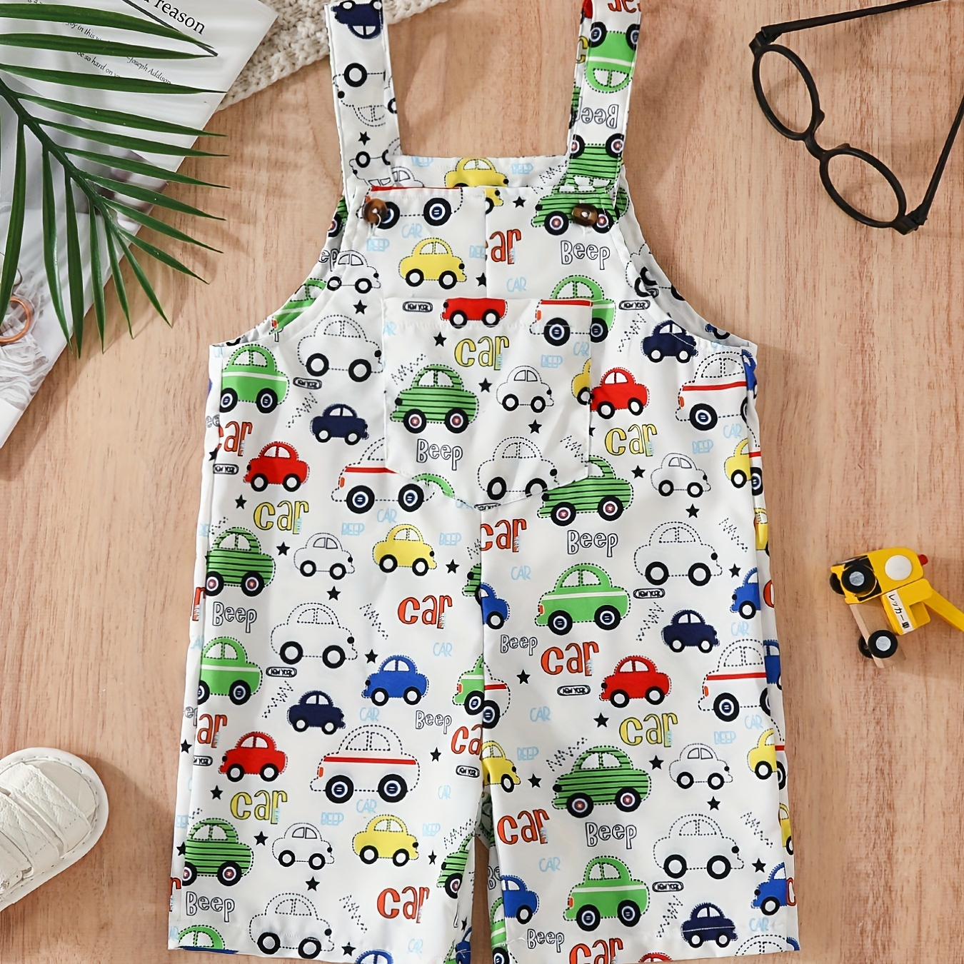 

Cute Car Print Colorful Novelty Trendy Baby Boy's Suspender Pants, Kid's Bib Pants