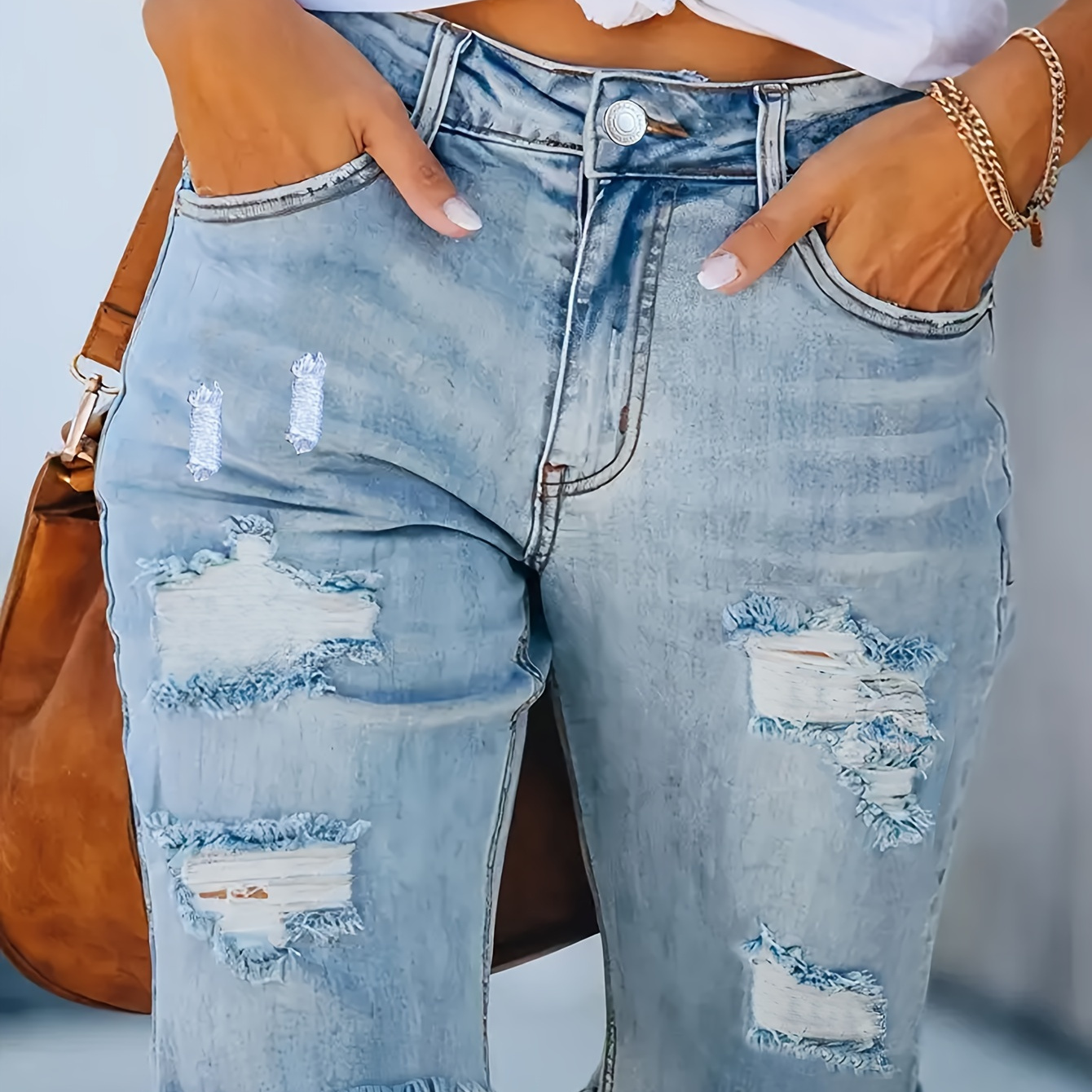 

Ripped Raw Hem Distressed Washed Casual Slash Pocket Bermuda Denim Shorts Jorts, Women's Denim Jeans & Clothing
