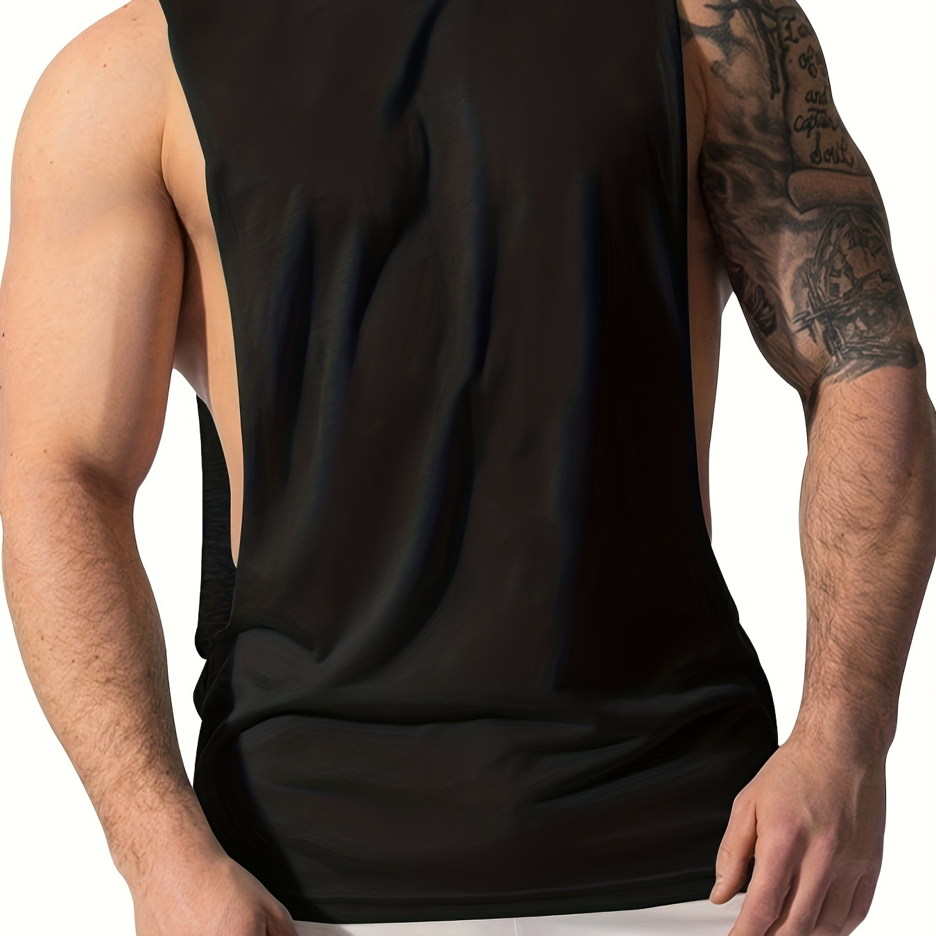 

Men's 100% Cotton Loose Solid Tank Top, Active Breathable Crew Neck Sleeveless Top, Men's Clothing For Summer Outdoor