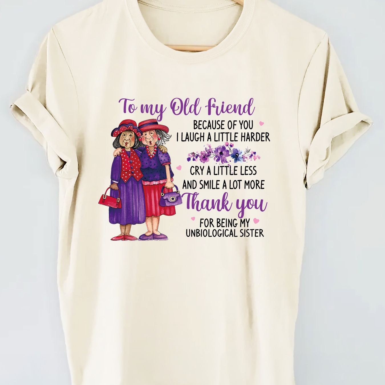 

Old Friend Print T-shirt, Short Sleeve Crew Neck Casual Top For Summer & Spring, Women's Clothing