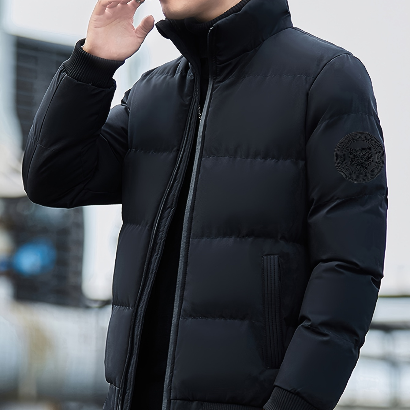 

1pc Men's Casual Stand Collar Jacket - Solid Color, Long Sleeve, Short Length, Non-stretch Woven Polyester With Filler, Regular Fit, With Pockets For Hiking & Outdoor Activities,