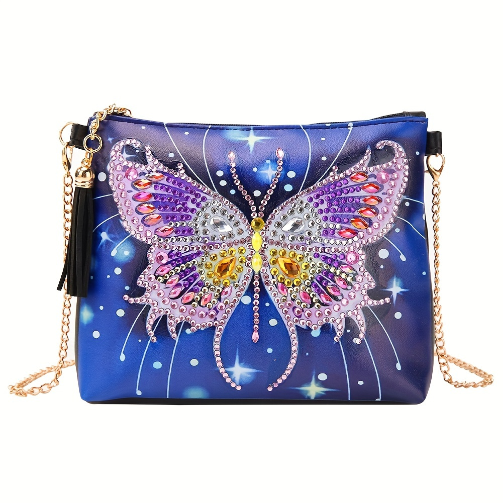 

Butterfly Artificial Diamond Painting Handbag Shoulder Bag 5d Diy Artificial Diamond Painting Handbag Handmade Butterfly Painting Kit Artificial Diamond Art Wristband Handbag Ladies Art And Craft Gift