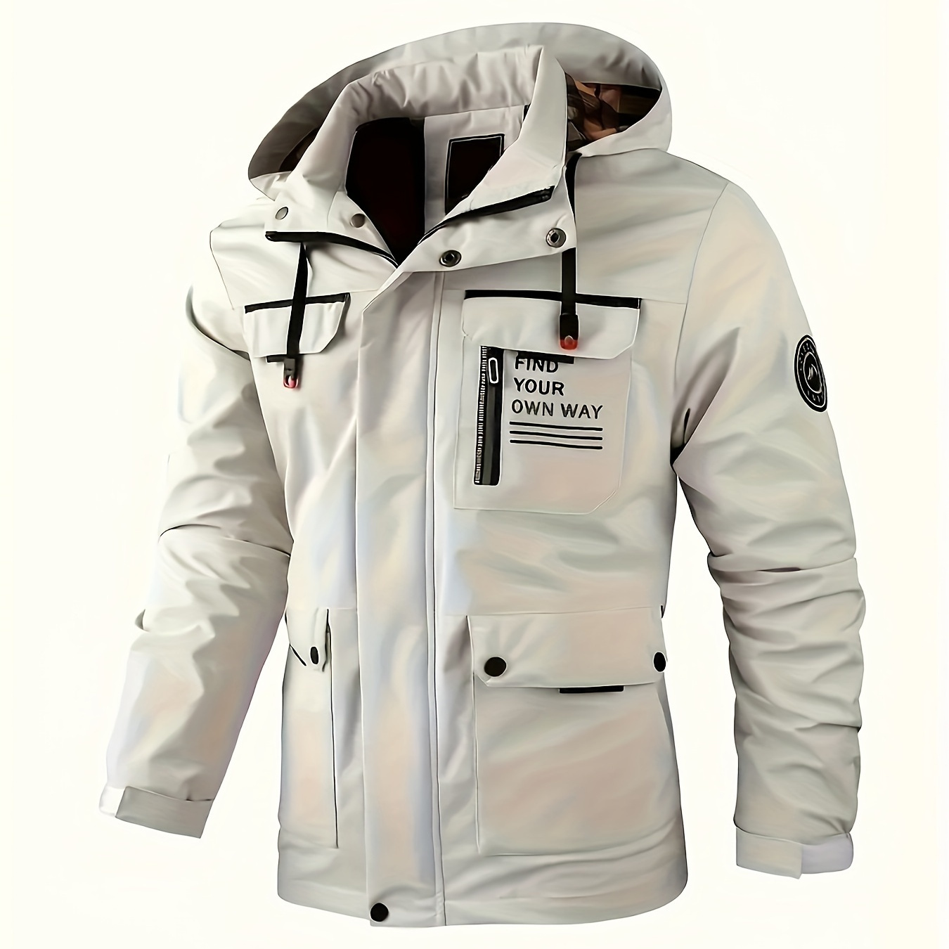 

Men's Casual Flap Pocket Hooded Windbreaker Jacket, Chic Parka Jacket For Spring Fall