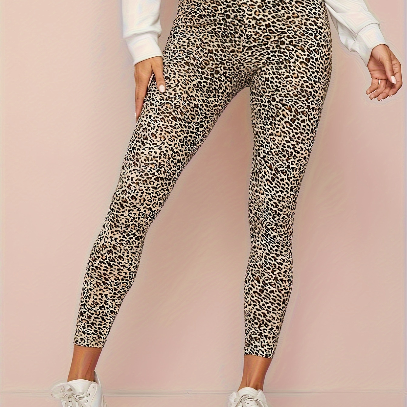 

Leopard Print High Waist Workout Leggings, Casual Skinny Stretchy Tights Leggings For Daily Wear, Women's Clothing