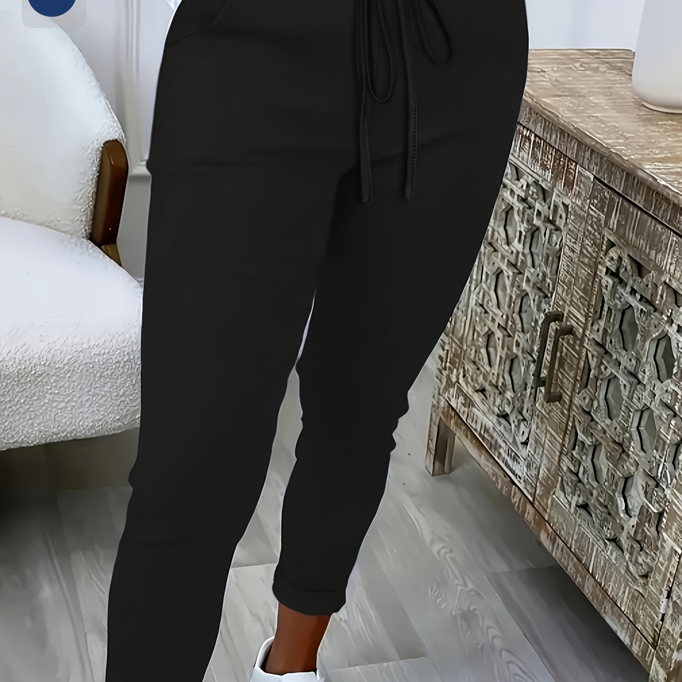 

Curved Women's Spring And Summer Plus Size Solid Color Long Straight Trousers Fashion Casual Solid Color With Pockets And Drawstring, The For Going Out.