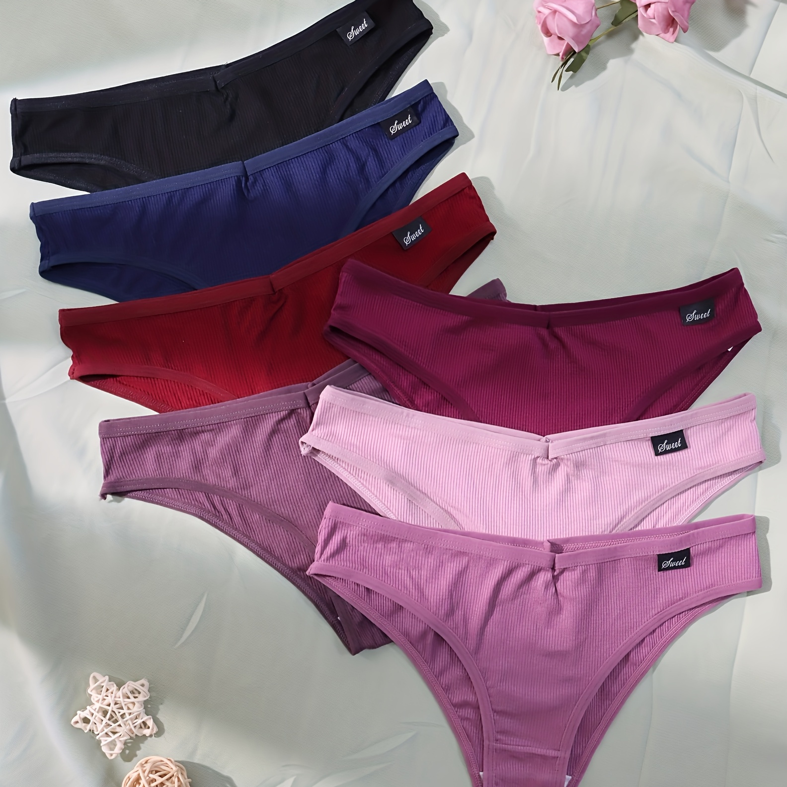 

7-pack Elegant Solid Color Viscose Panties For Women, Soft Comfortable Low-rise Underwear, Knit Fabric, 92% Viscose 8% Elastane, Assorted Colors