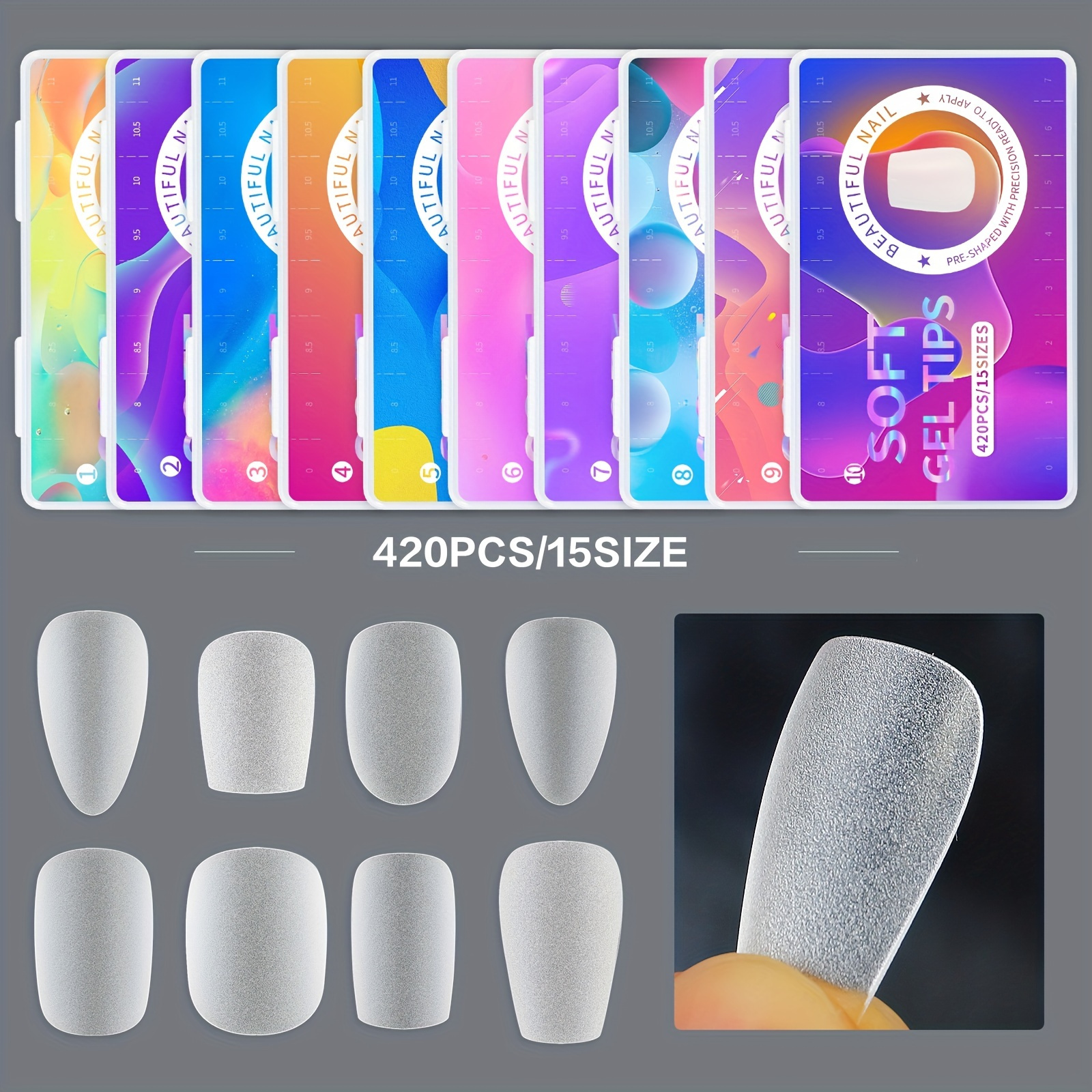 

420 Pcs Acrylic Press On Nails - Coffin Shaped Artificial Fake Nail Tips For Extension Manicure Tool - Long Lasting And Durable