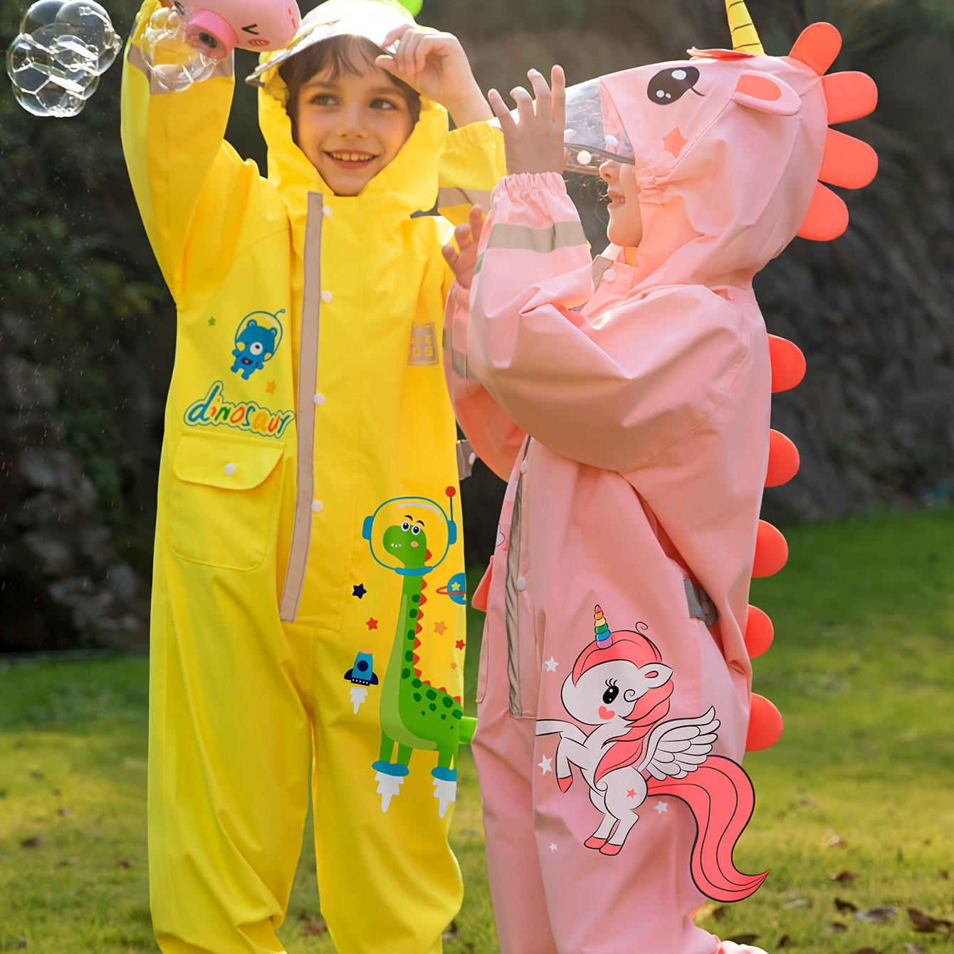 Fun Dinosaur Themed Raincoat For Girls And Boys 3 Rainproof Jumpsuit For 1 6 Years Old