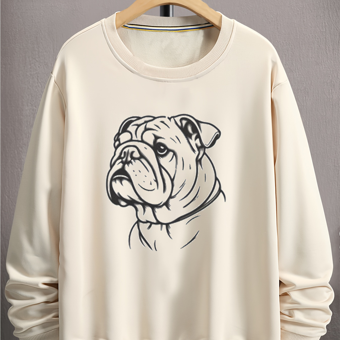 

Bulldog Men And Women Single-sided Printed Pattern, Crewneck Hoodie Men's Warm Jumper Winter And Autumn Solid Color Hoodie Long-sleeved Top