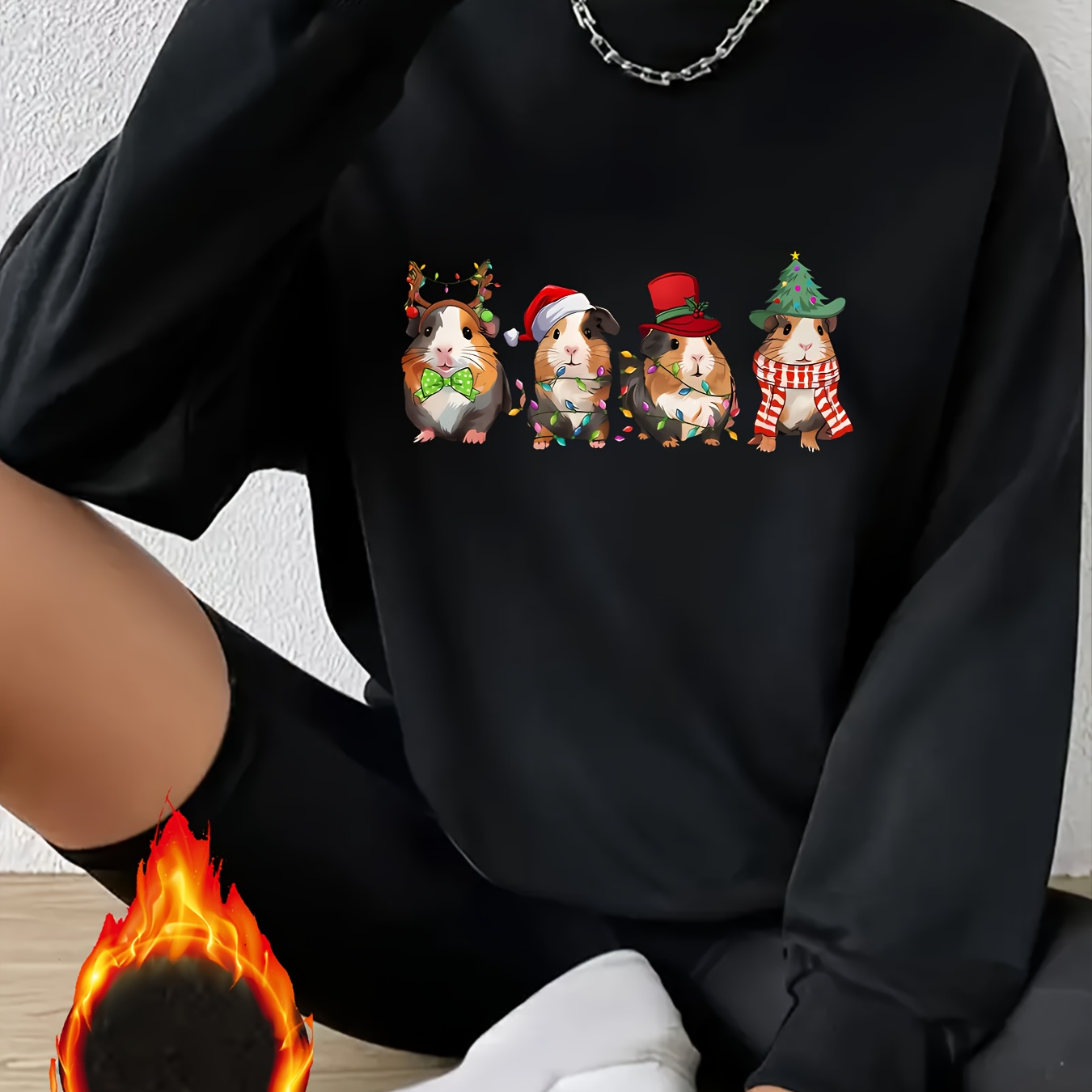 

1pc Christmas Guinea Pig 's Pullover Sweatshirt, , , Sweatshirt