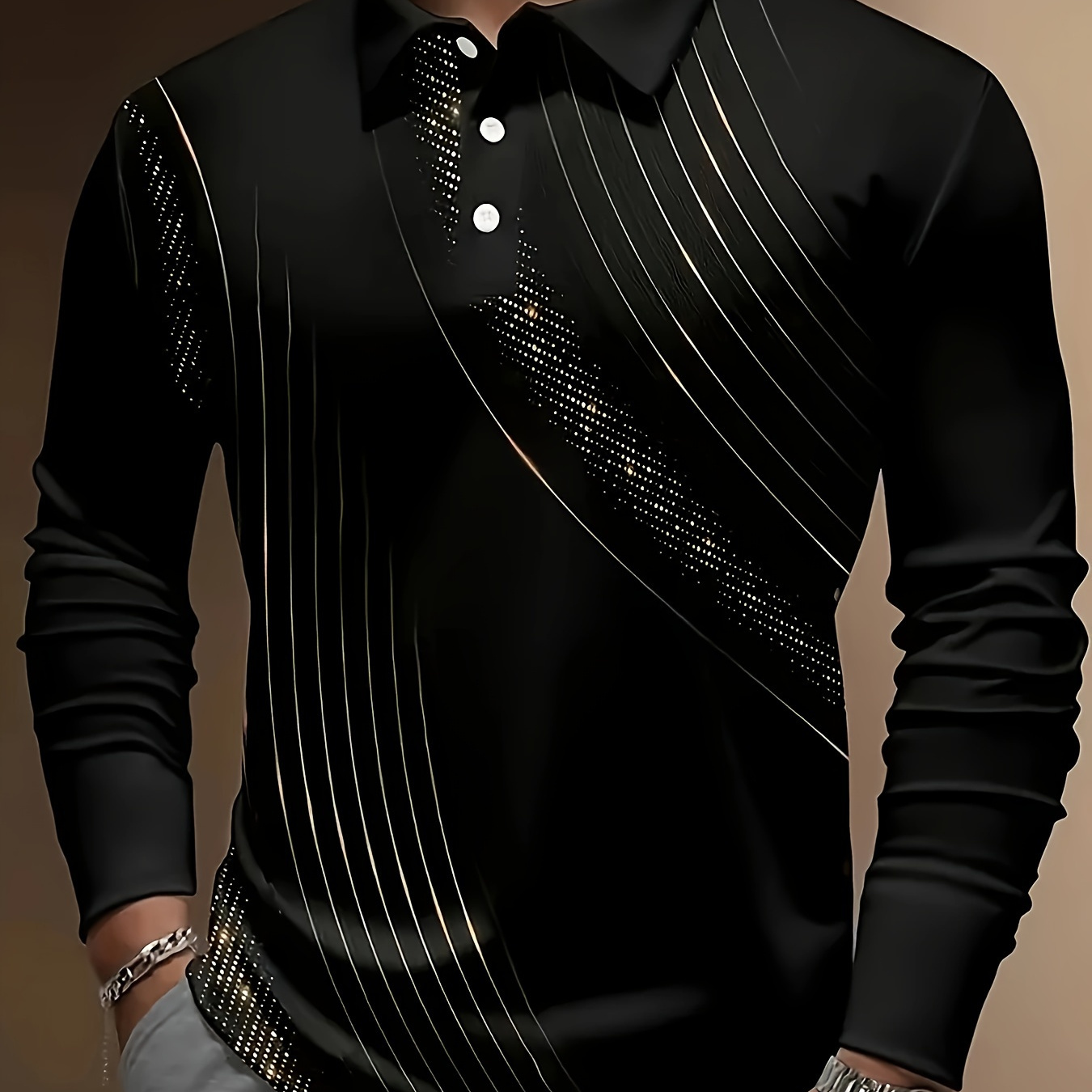 

Geometric Pattern 3d Printing Men's Outdoor Street Casual Fashion Long Sleeved Button Polo Shirt