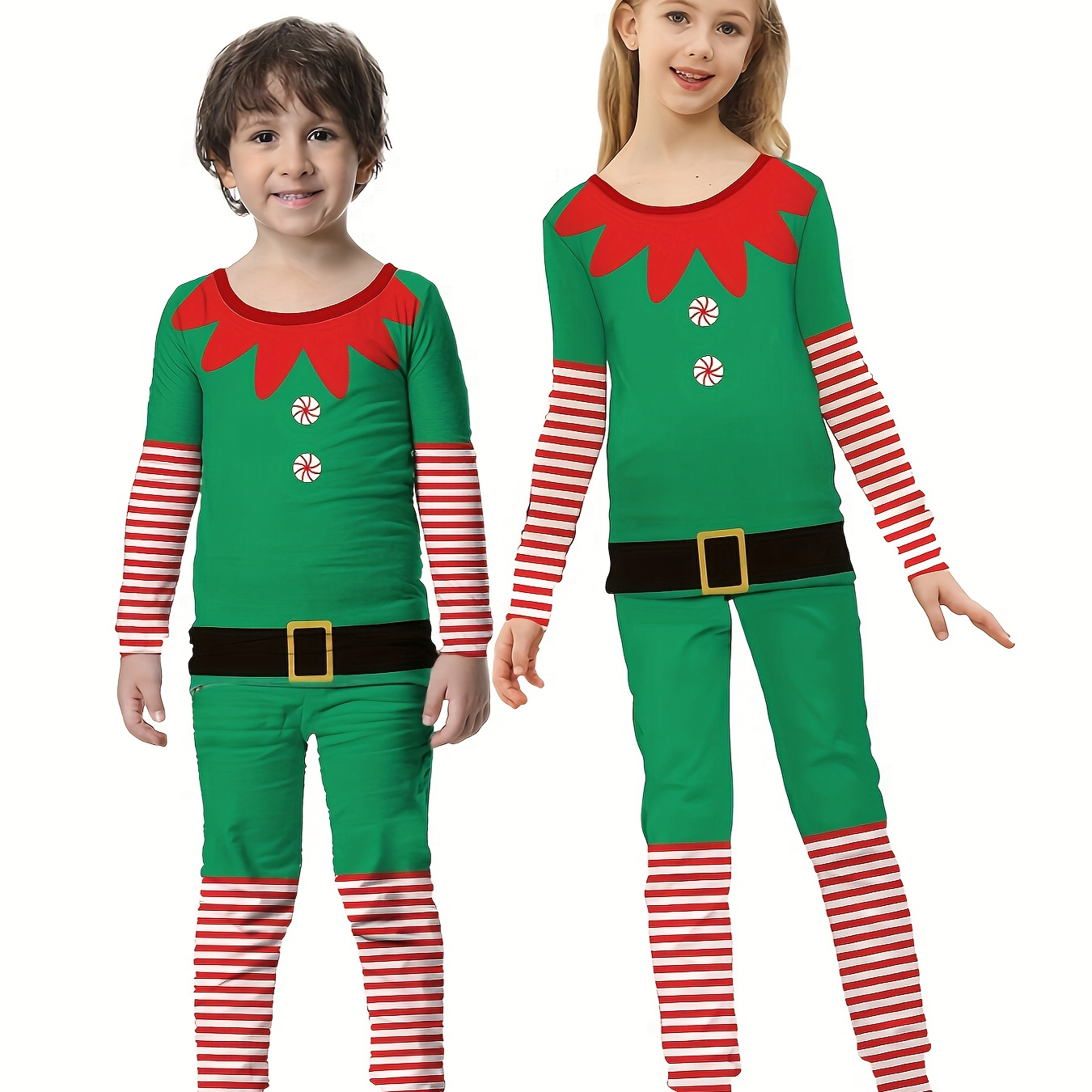 

' Cozy Christmas Striped Pajama Set - Long Sleeve & Pants, Fire-resistant, Comfort For Boys And Girls