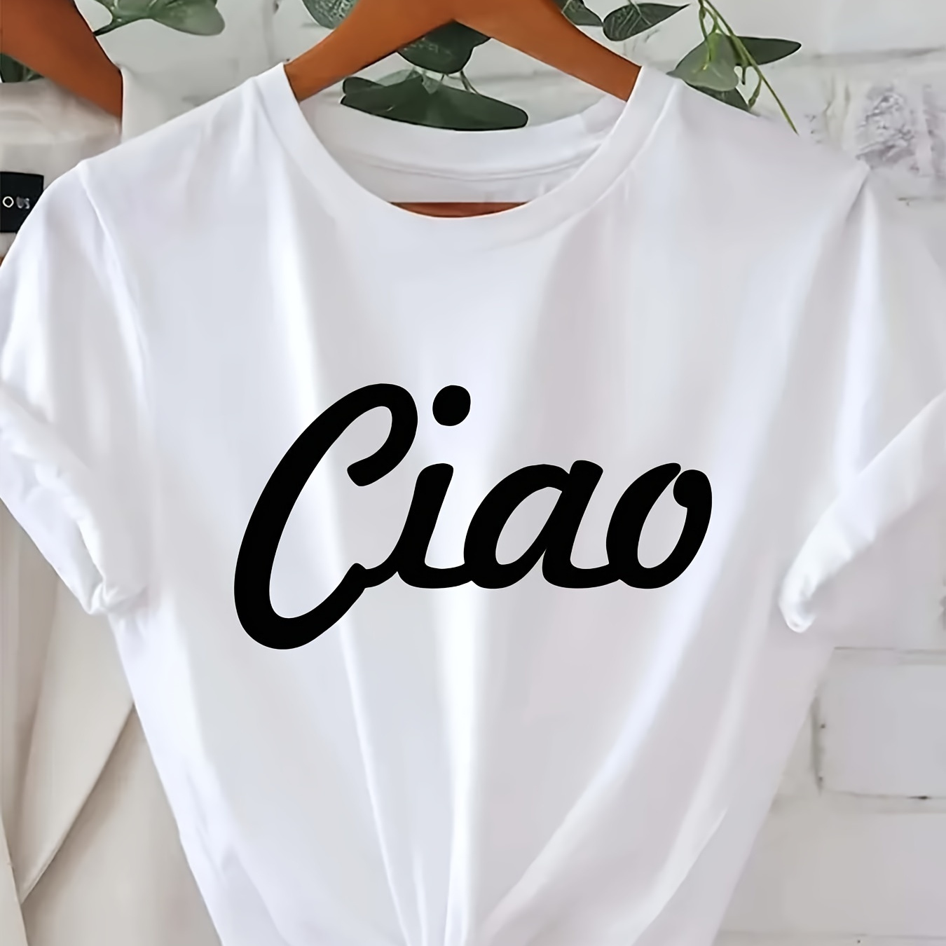 

Ciao Letter Print T-shirt, Casual Crew Neck Short Sleeve Top For Spring & Summer, Women's Clothing