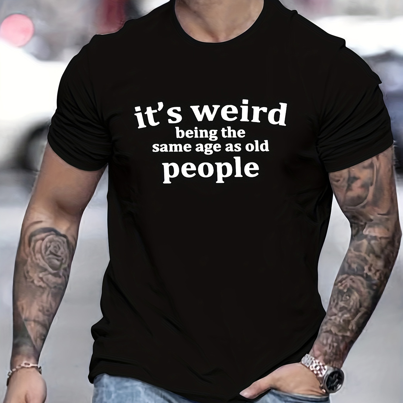 

Funny Text Pattern Men's T-shirt For Summer Outdoor, Men's All-match Crew Neck Tops