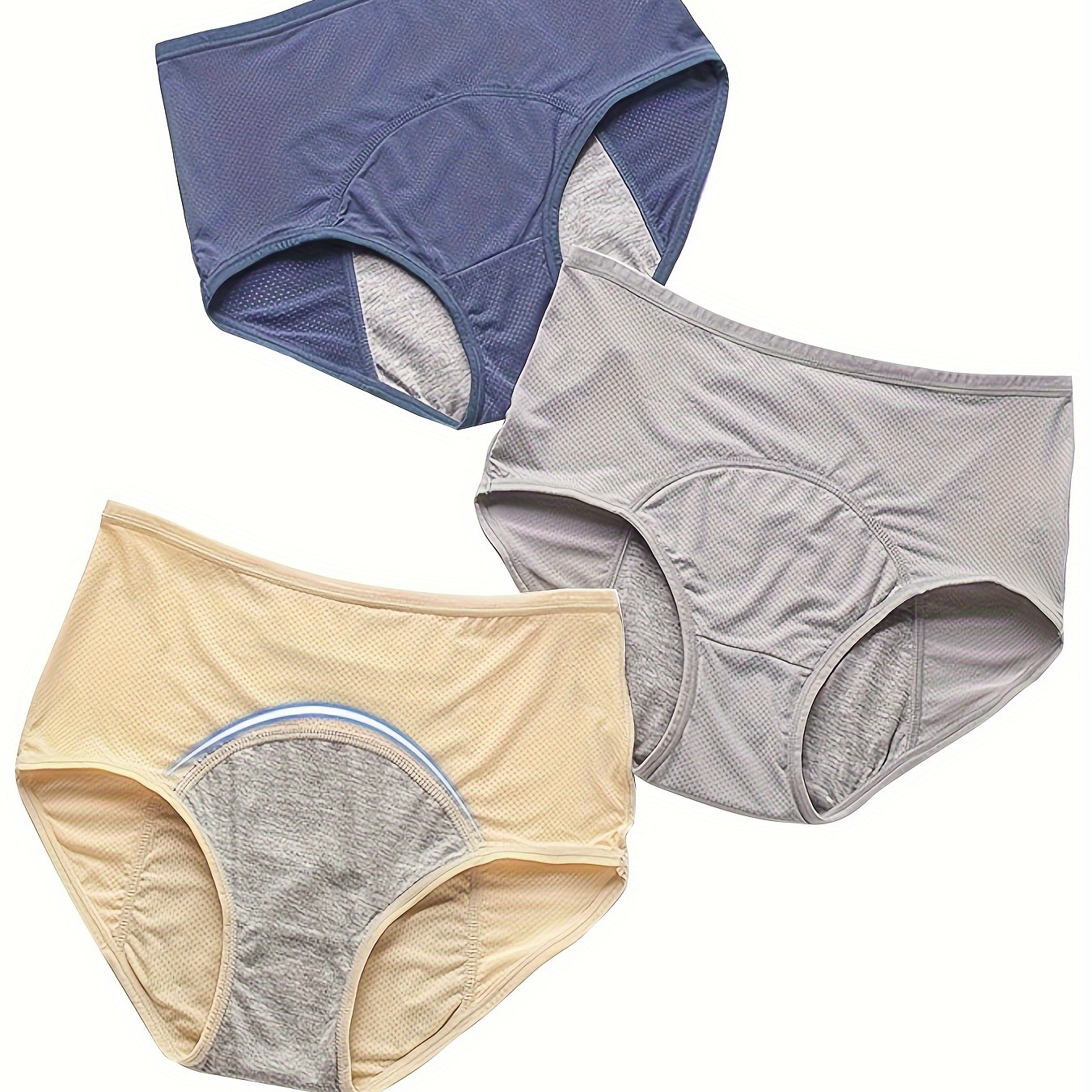 

Lot de 3 culottes menstruelles grande taille, culottes menstruelles solides taille haute et extensibles pour femmes, trois pièces