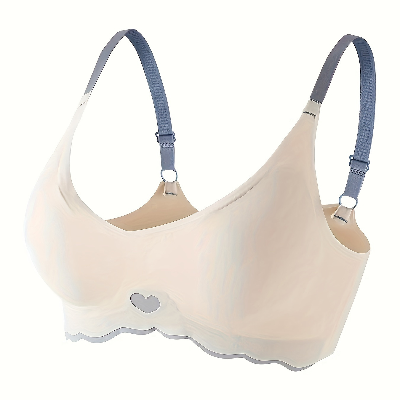 

Simple Colorblock Heart Pattern Scallop Trim Bra, Comfy & Breathable Wireless Bra, Women's Lingerie & Underwear