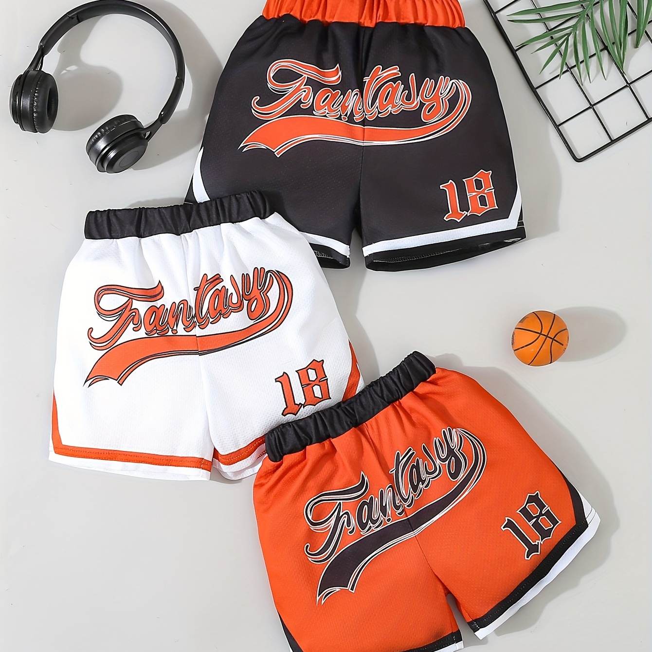 

3pcs Baby Boys Letters Print Breathable Shorts, Elastic Waist Mesh Summer Sports Shorts