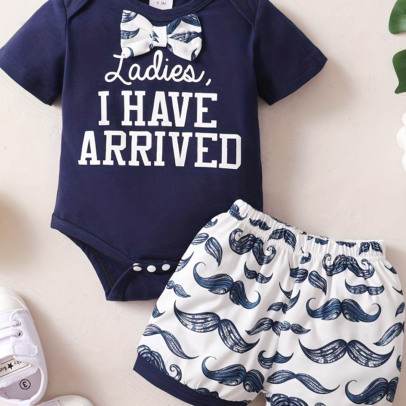 

Welcome The Little Man Of The House: 2pcs Baby Boys Onesie & Shorts Set!