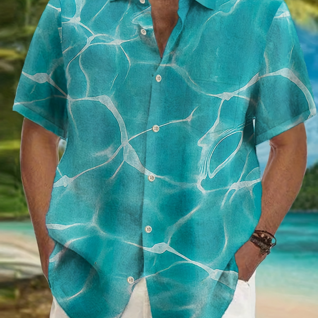 

Plus Size Lapel Mens Hawaiian Shirt Water Ripple Pattern Button Down Shirts, Top Blouse Shirts, Short Sleeve, Button Down Dress Shirts