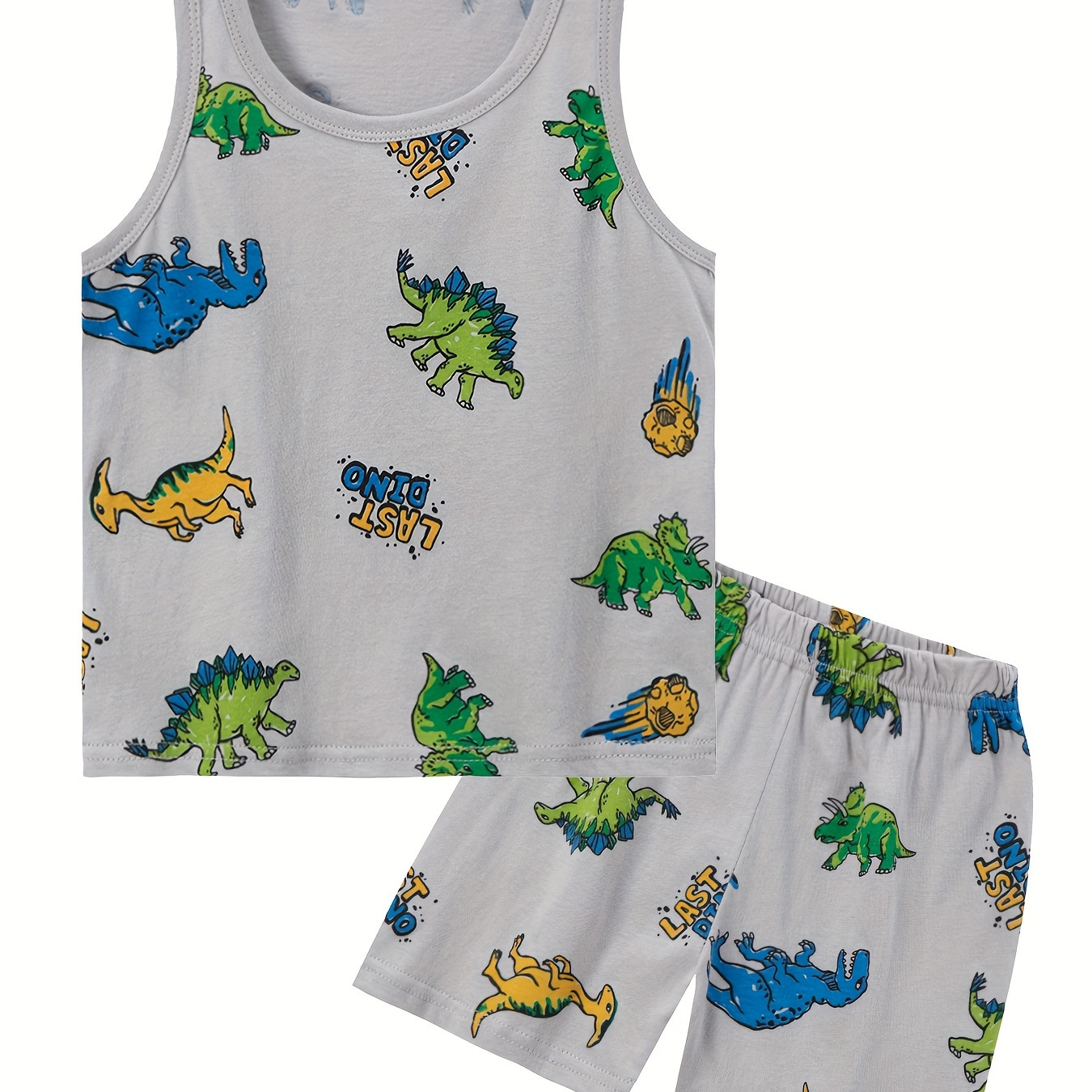 TEMU 2pcs Dinosaur Full Graphic Print Boys Creative Sleeveless Tank Tops&shorts Set, Casual Vest&shorts, Boys Clothing