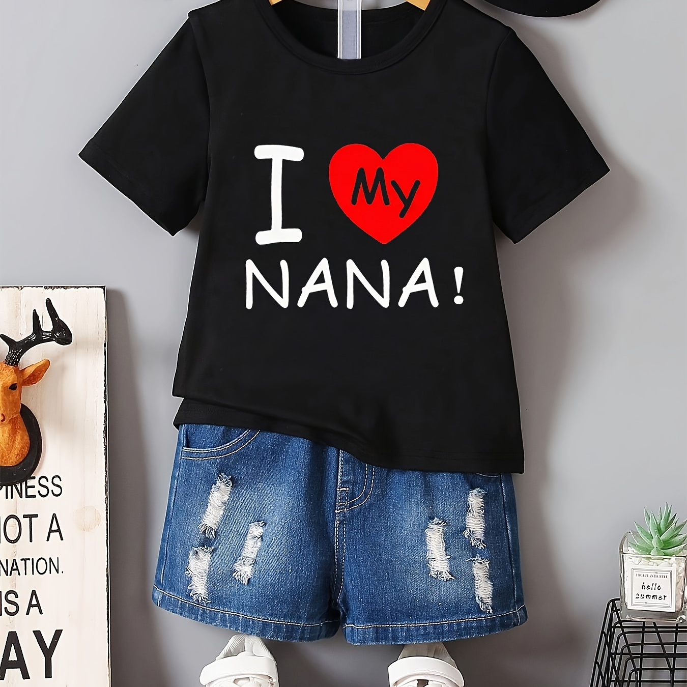 

I Love My Nana Print Comfy T-shirt For Boys, Short Sleeve Casual Top, Summer Outdoor Daily Wear