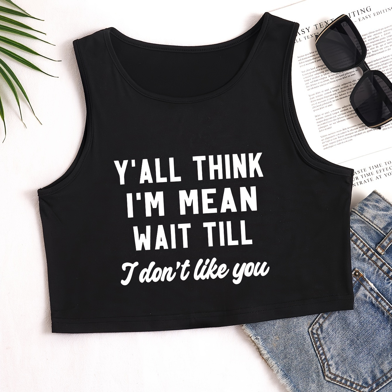 

Letter Print Simple Crop Top, Casual Crew Neck Sleeveless Crop Tank Top For Summer, Women's Clothing