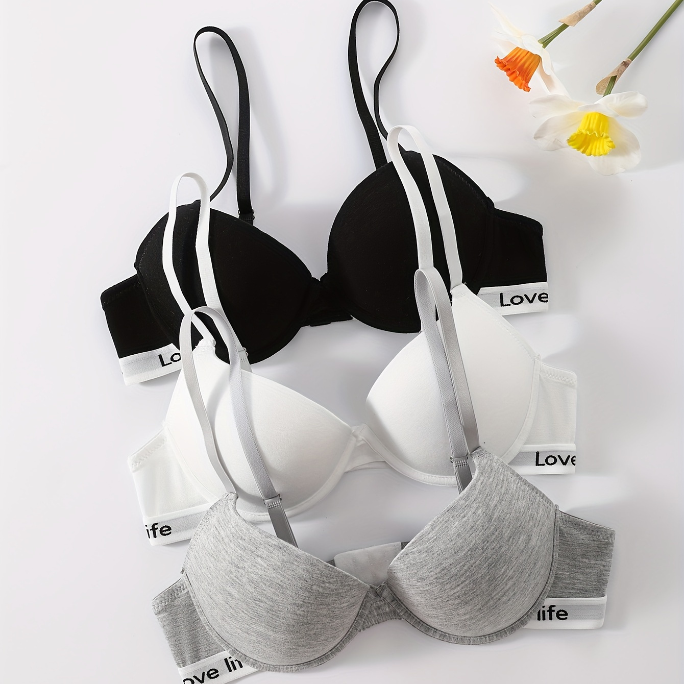 

3pcs Seamless Letter Print Underwire Bra, Sporty Comfy Push Up Bra, Women's Lingerie & Underwear