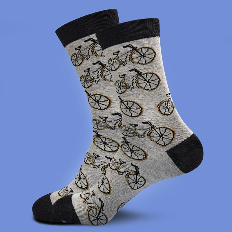 

1pair Men's Bicycle Pattern Socks Cotton Comfortable Breathable Crew Socks