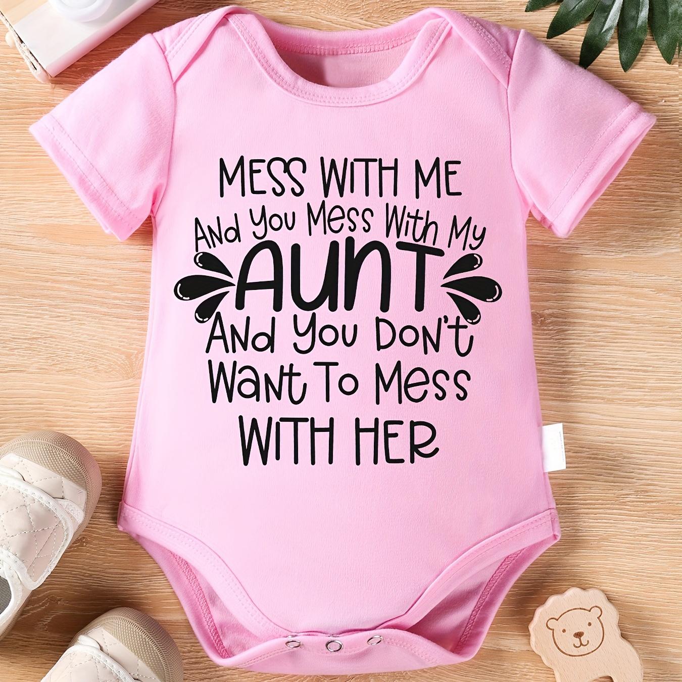 

Baby Girls Triangle Bodysuit, Mess With Me And You Mess With My Aunt And You Don't Want To Mess With Her Print Newborn Cute Short Sleeve Baby Triangle Romper Bodysuit Clothing