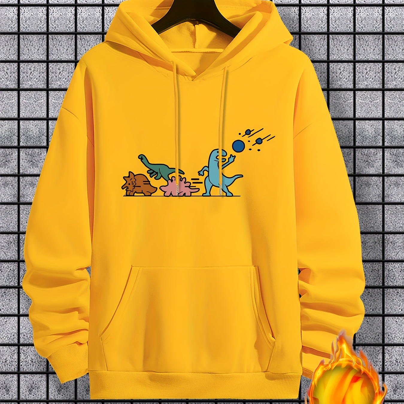 

Cartoon Dinosaur Print Hoodie, Cool Hoodies For Men, Men's Casual Graphic Design Pullover Hooded Sweatshirt With Kangaroo Pocket Streetwear For Winter Fall, As Gifts