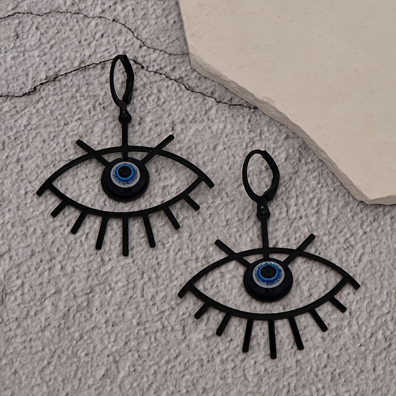 

Gothic Eye Dangle Earrings With Blue – Stainless Steel Posts, Alloy For Casual Attire Or Parties