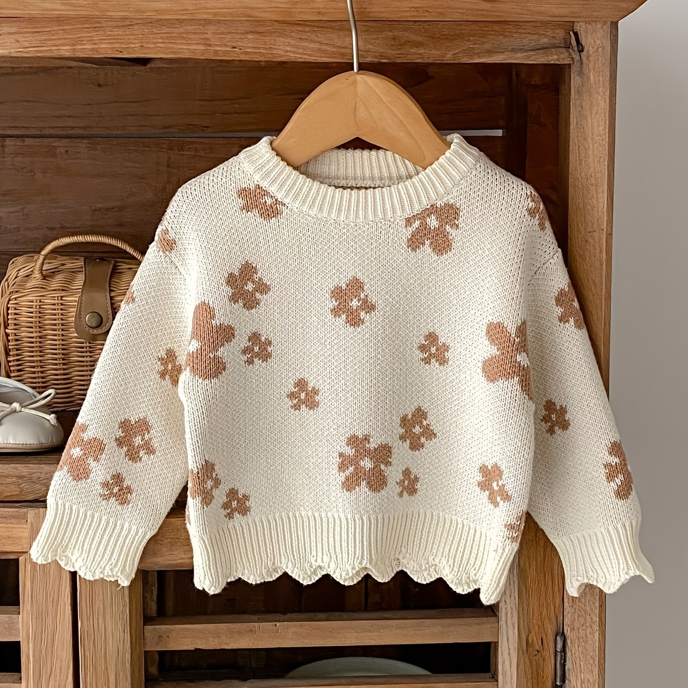 

Ins. Autumn Fashion Flower Jacquard Pullover Knitted Shirt Versatile Top For Infants 0-3 Years Old Girls