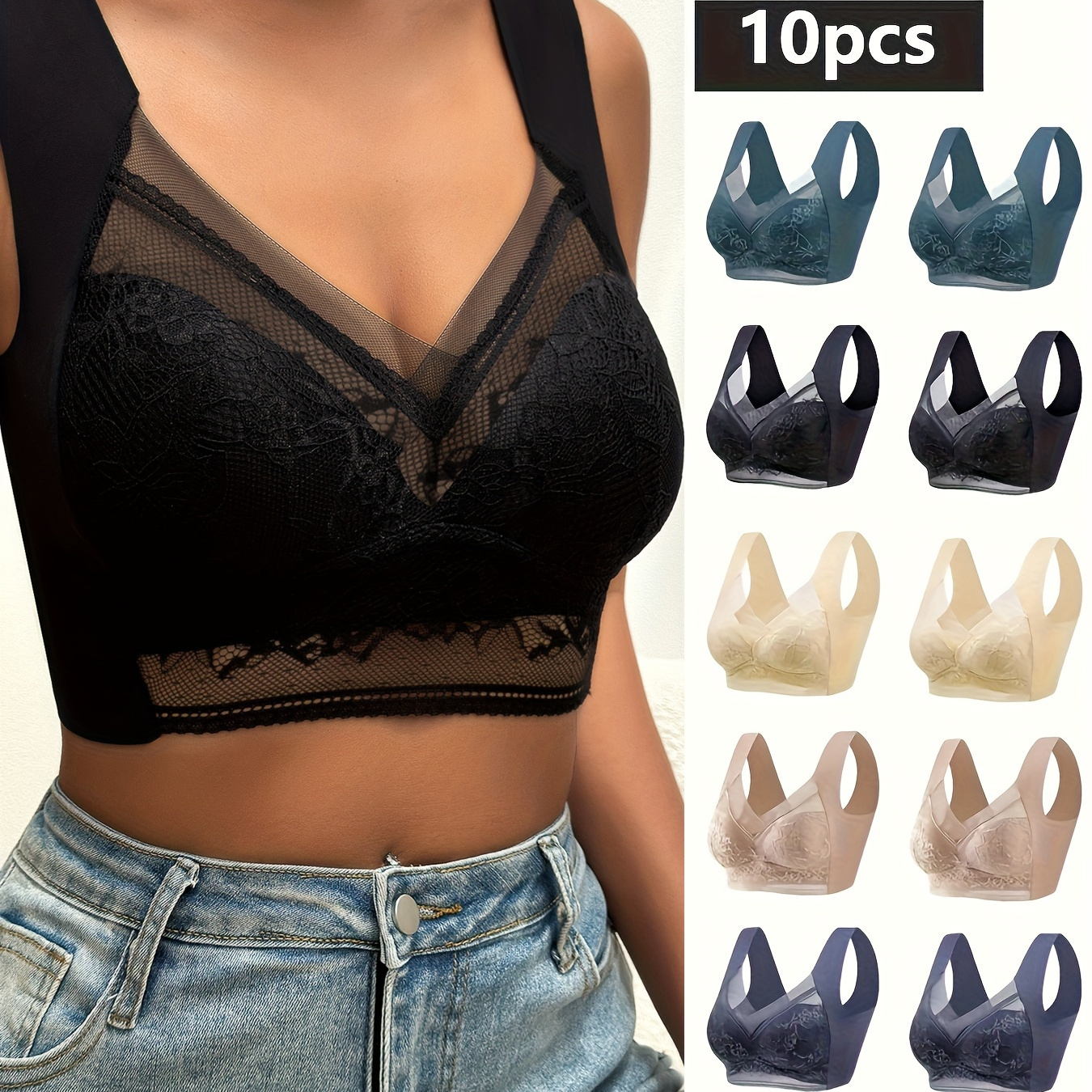 Sexy Contrast Lace Bra Comfy Breathable Solid Padded - Temu