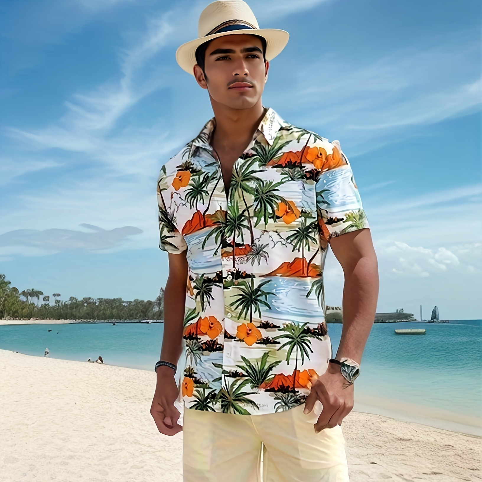 JIUKE Hwaiian Shirt for Men Non-positioning Graphic Buttons Beach