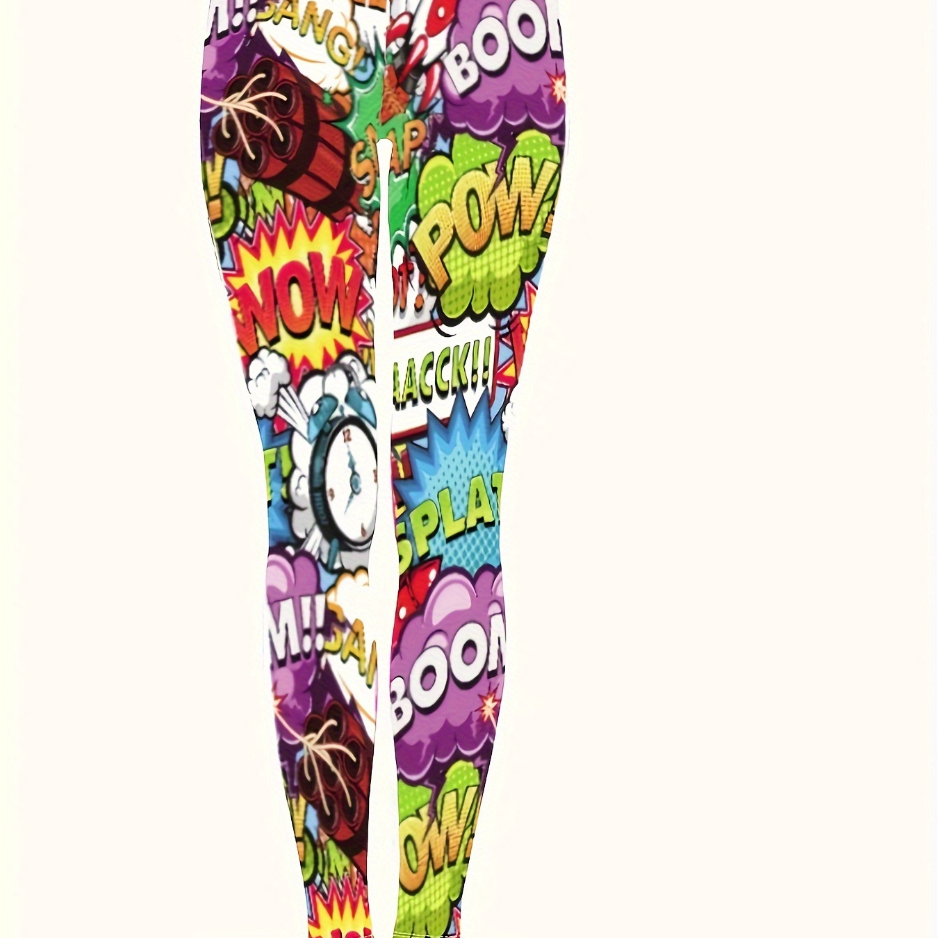 

Leggings ajustés à imprimé cartoon intégral grande taille, leggings taille haute extensibles décontractés pour le printemps et l'été, vêtements grande taille pour femmes