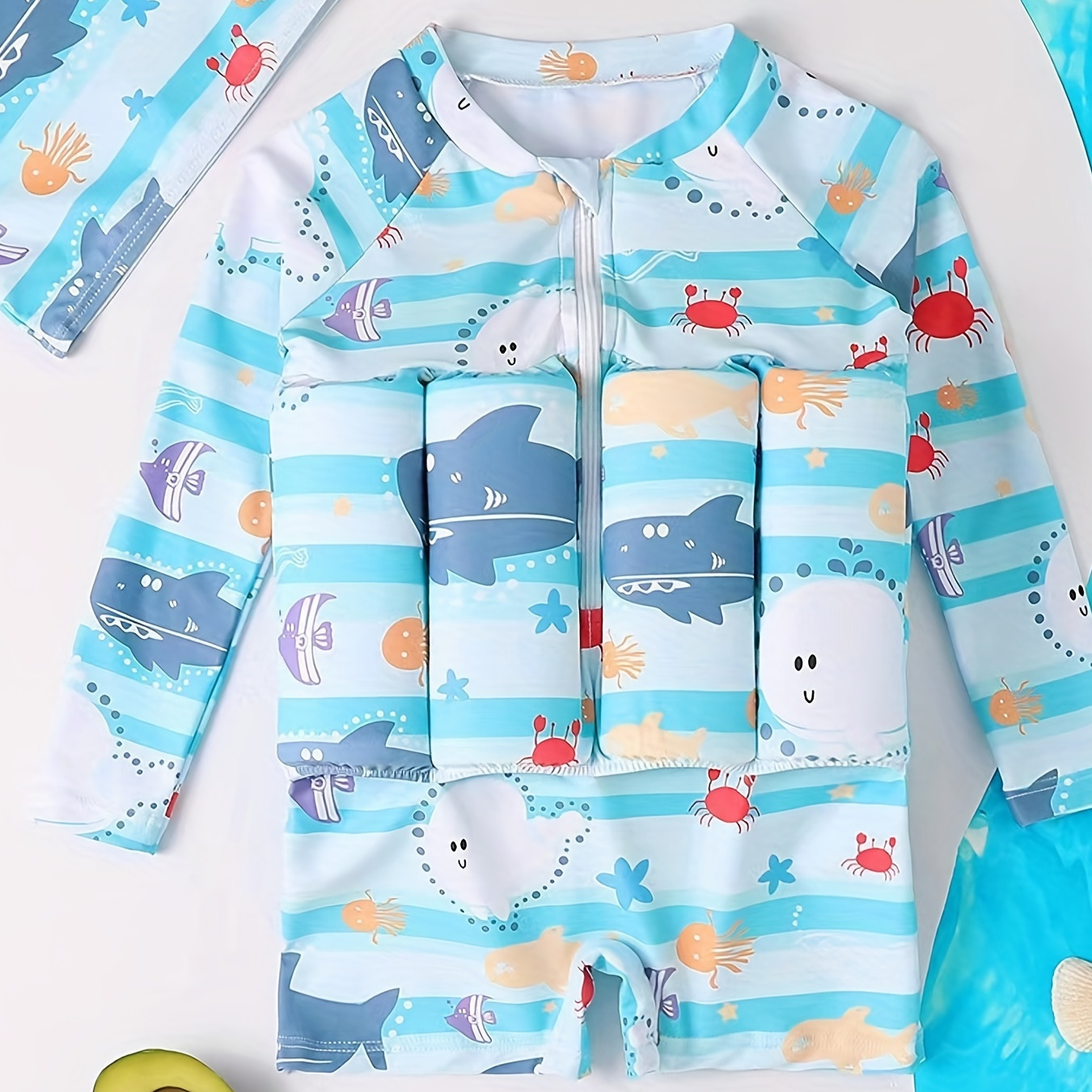 

Baby Boys And Girls Cute Cartoon Graphic Print Long Sleeve Zipper Buoyancy Swimsuit & Swimming Set Clothes