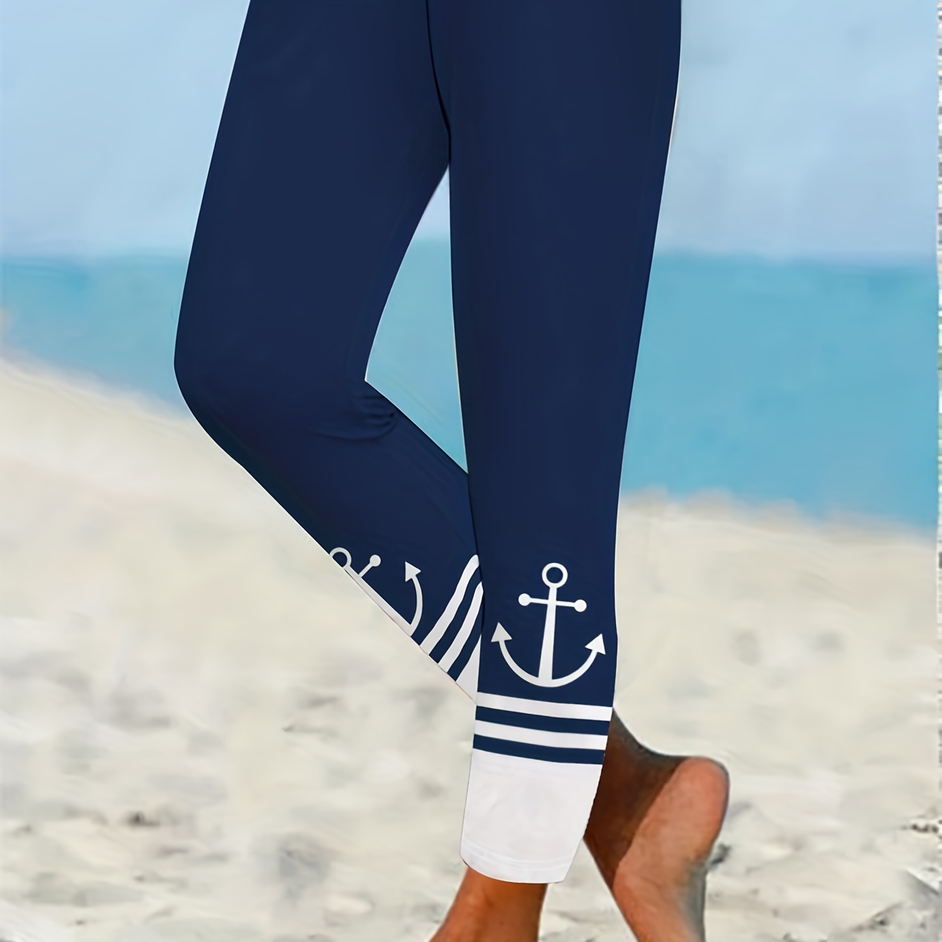 Anchor Print Skinny Leggings, Casual Every Day Stretchy Leggings, Women's Clothing