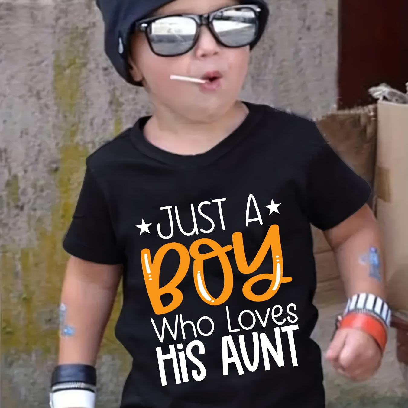 

Casual Comfy Boy's Summer Top - Just A Boy Who Loves His Aunt Print Short Sleeve Crew Neck T-shirt - Creative Tee As Gift