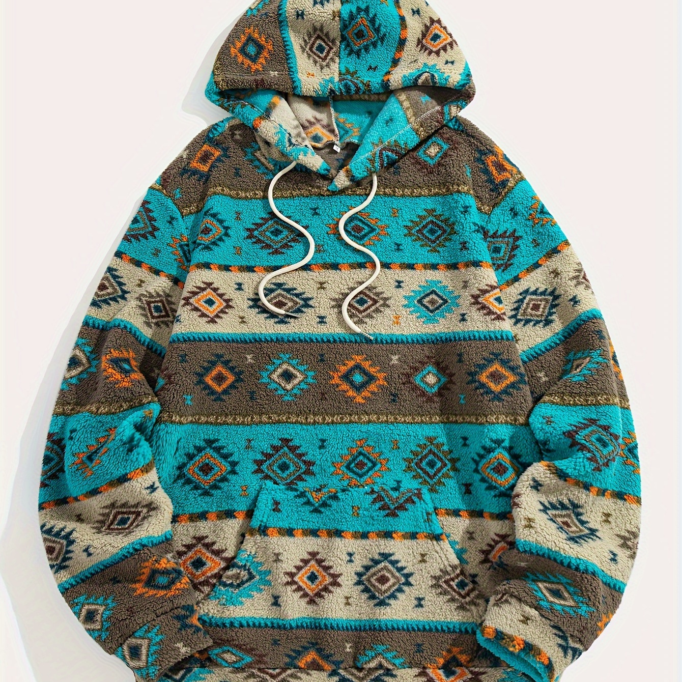 

Plush Print Kangaroo Pocket Hooded Sweatshirt