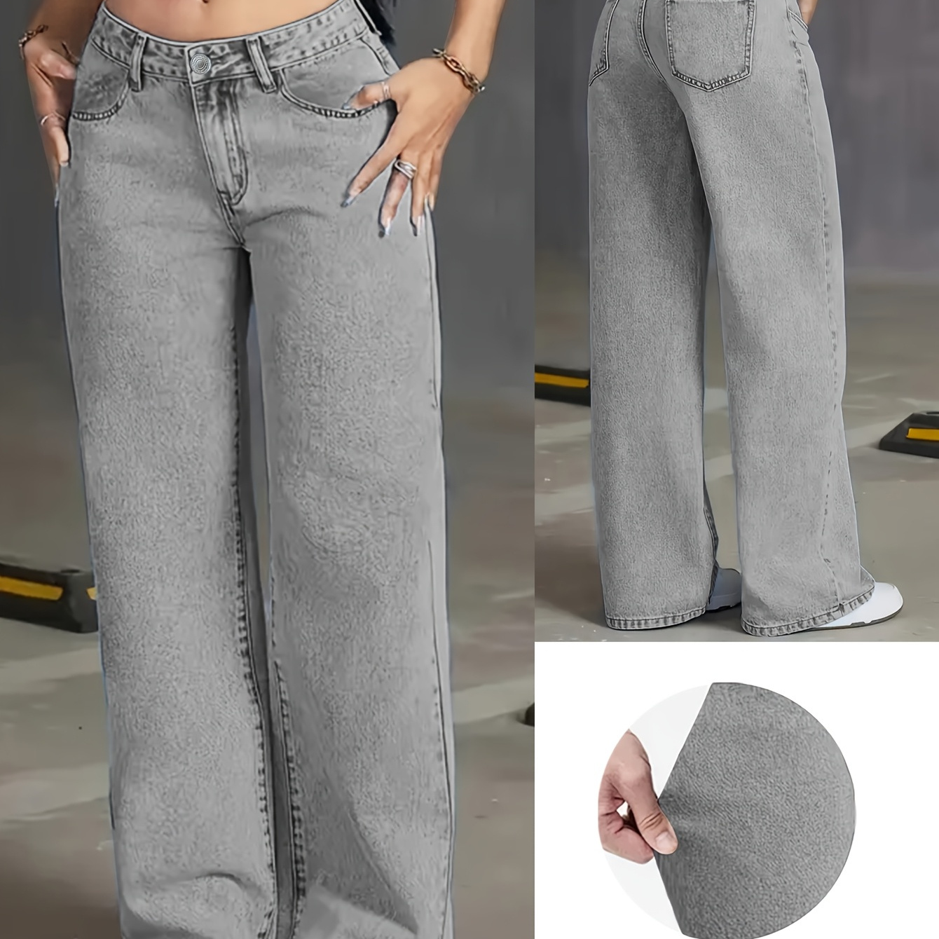 DK85608*Y2K High Waist Grey Washed Wide Leg Jeans - 90S Retro Loose Fit Denim Pants for Women, Non-Stretch Casual Streetwear Denim Jeans
