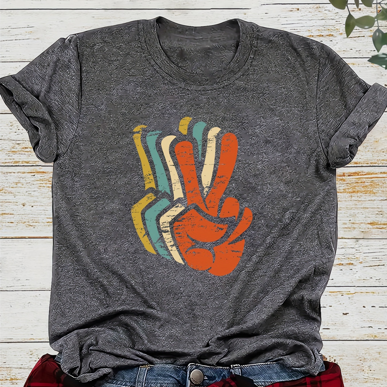 

Graphic Print Crew Neck T-shirt, Casual Short Sleeve Top For Spring & Summer, Women's Clothing