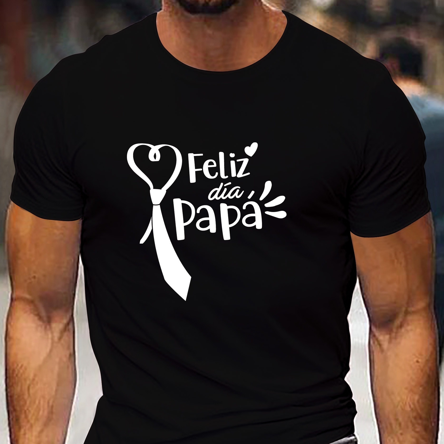 

Feliz Dia Papa Print Tee Shirt, Tees For Men, Casual Short Sleeve T-shirt For Summer