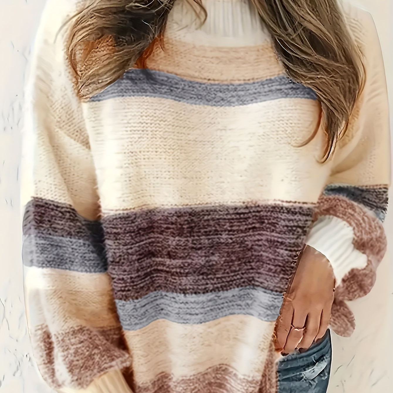 

Plus Size Striped , Drop Shoulder Long Sleeve For Fall & , Women's Plus Size Clothing