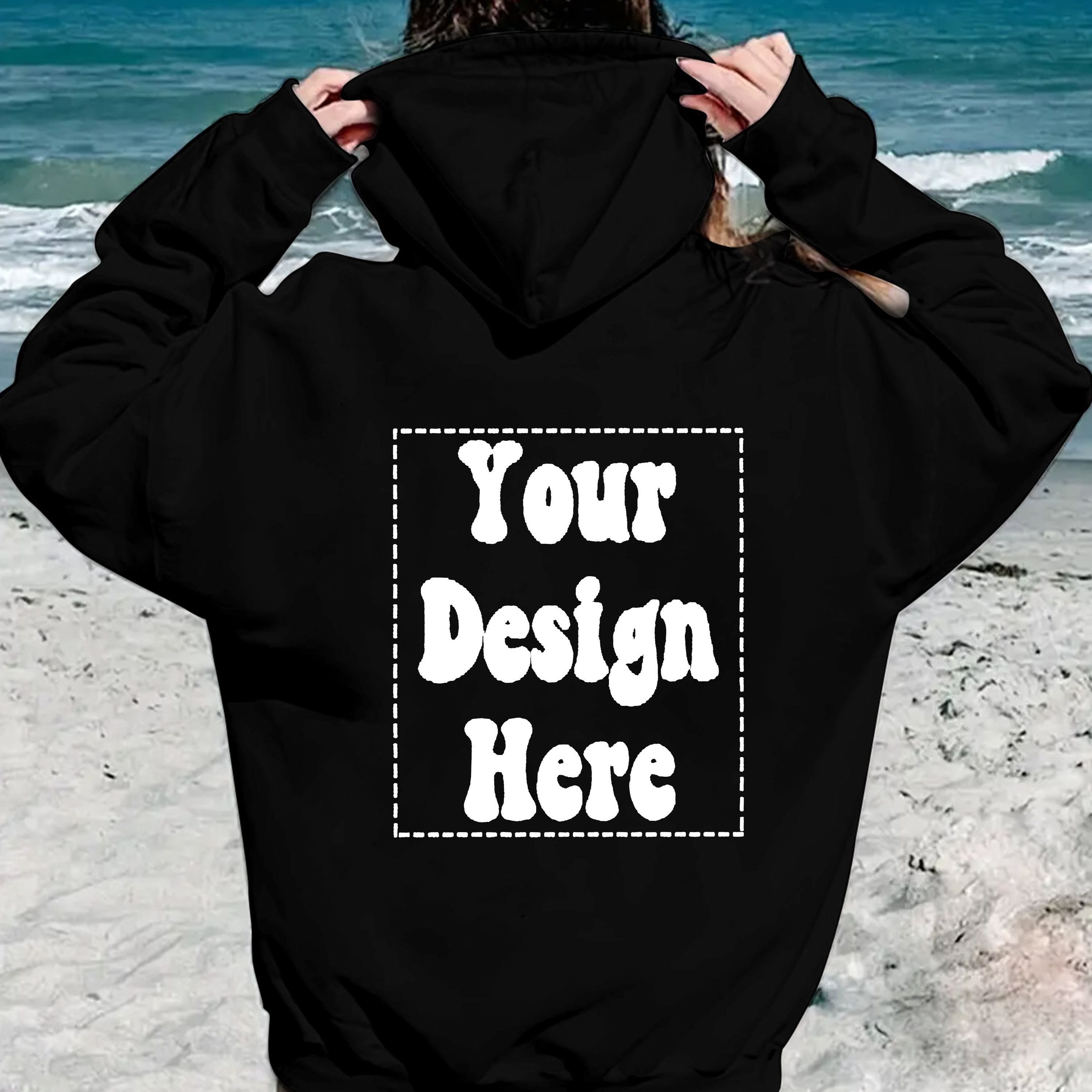 

Personalized Photo Print Kangaroo Pocket Hoodie, Casual Long Sleeve Drawstring Hoodies Sweatshirt, Women's Clothing