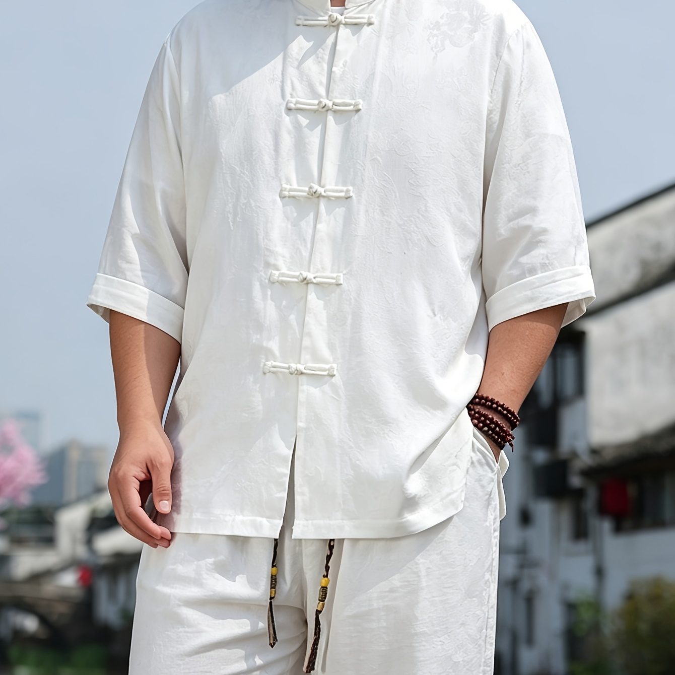 chinese traditional top chinese style 3 4 sleeve shirt mens - Temu 