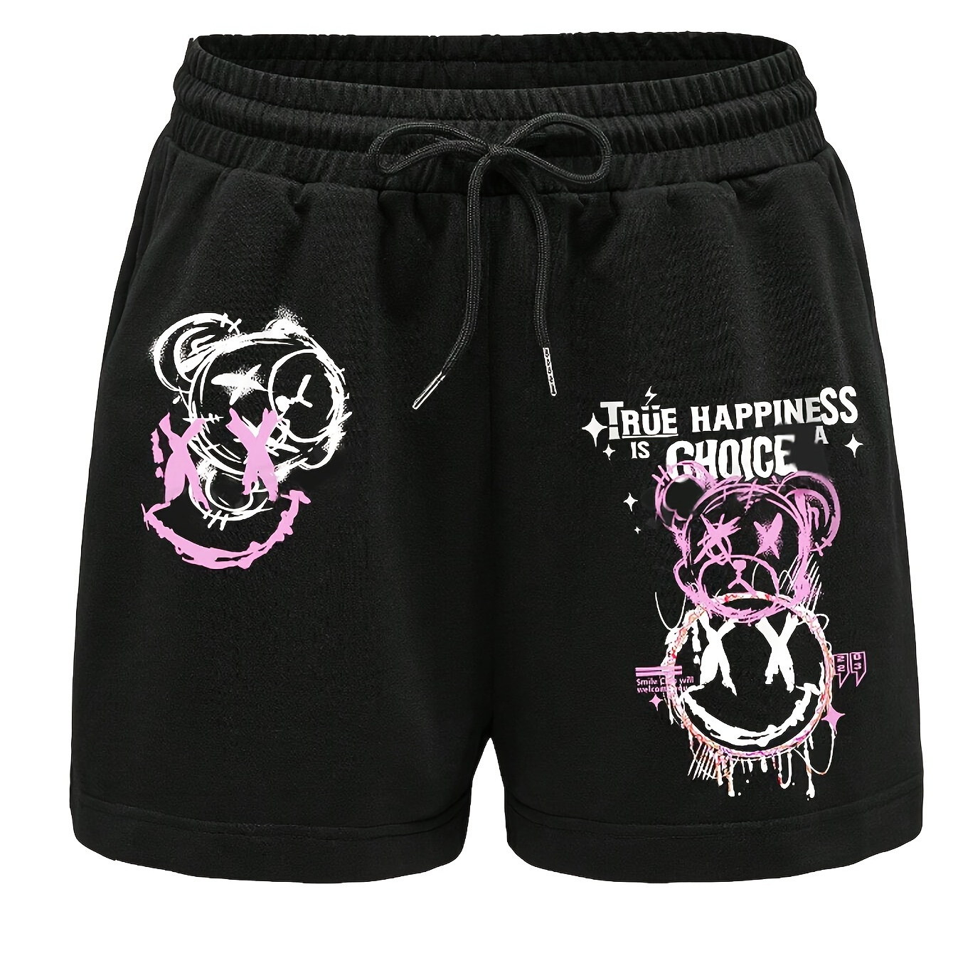 

Shorts à cordon de serrage à motif d'ours, shorts à taille élastique décontractés pour le printemps et l'été, vêtements pour femmes