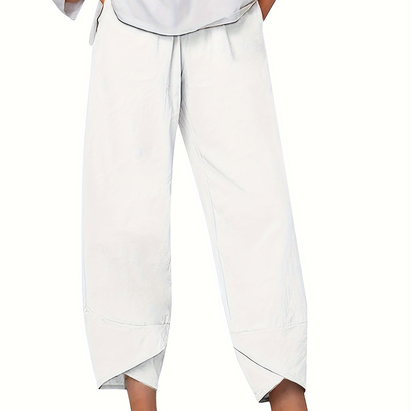 

Solid Color Elastic Waist Pants, Casual Loose Comfy Simple Pants For Spring & Summer, Women's Clothing