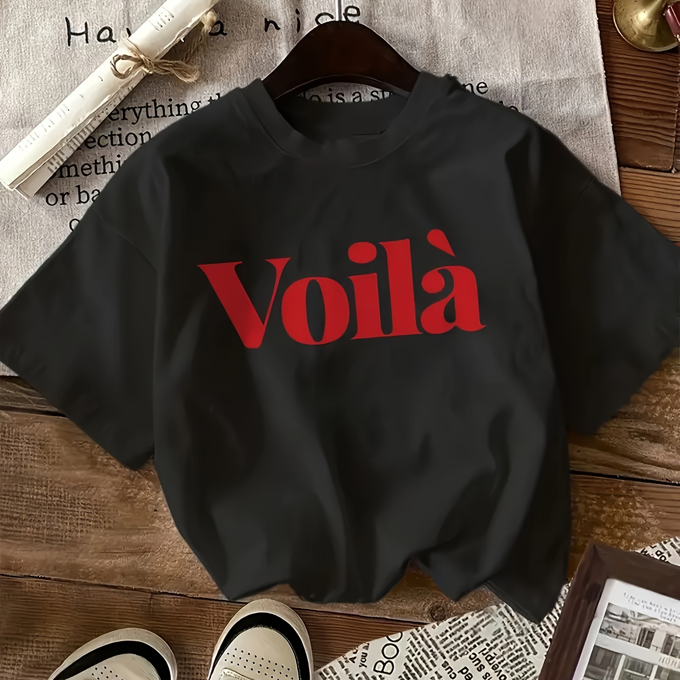 

Voila Casual T-shirt For Women - Polyester Knit Fabric, Round Neck, Comfort, Alphabet Letter Design, Regular Fit